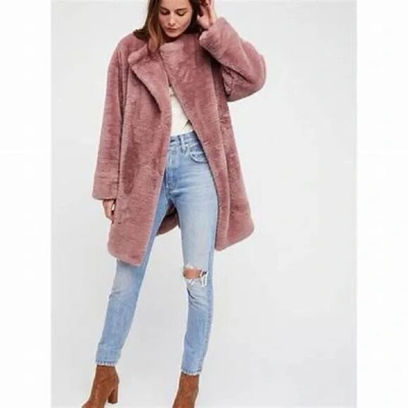 Free People Rita Pink Faux Fur Oversized Open Front Jacket XS - Picture 4 of 16